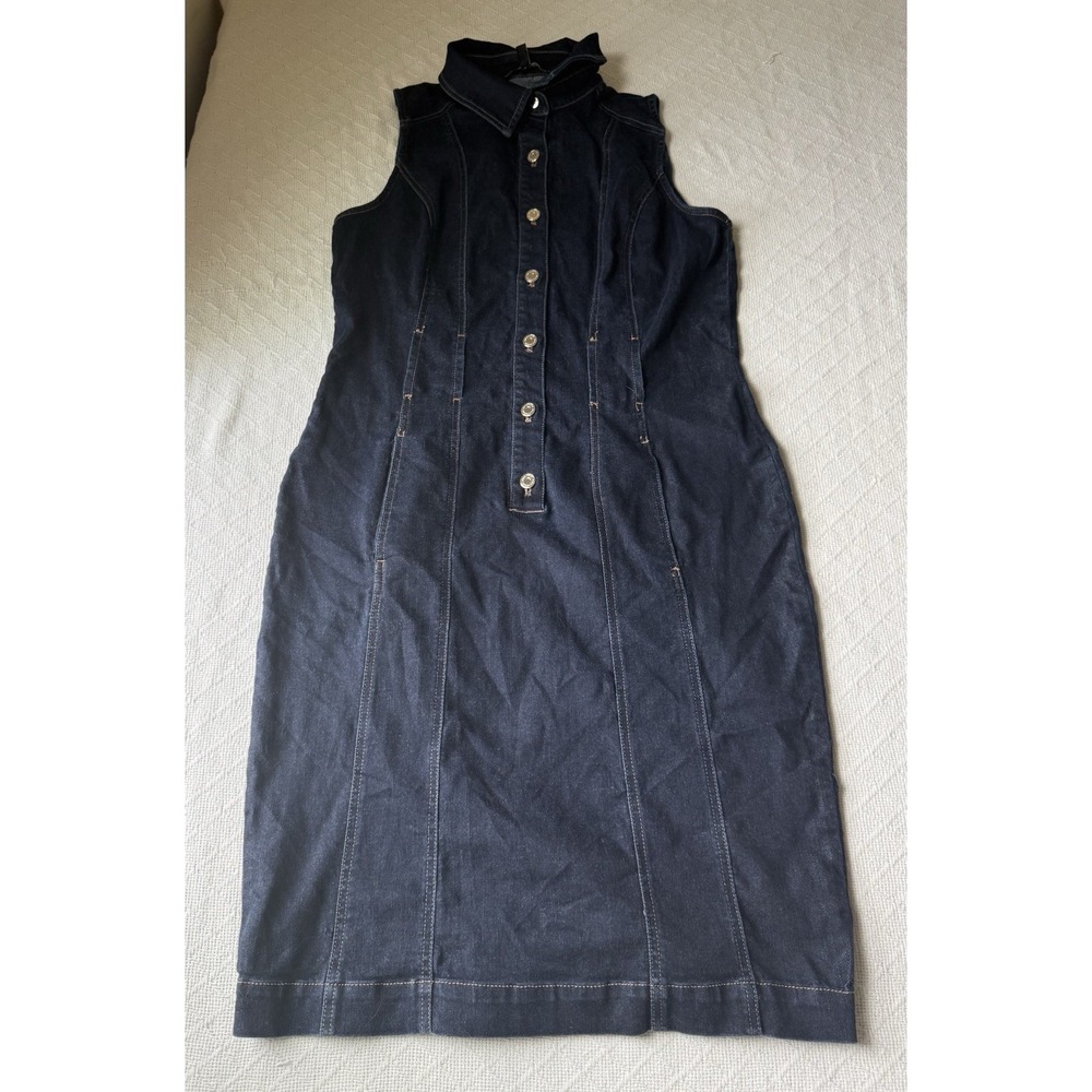White House Black Market Women's Denim Collar Stretch Dress Size 12 No Belt